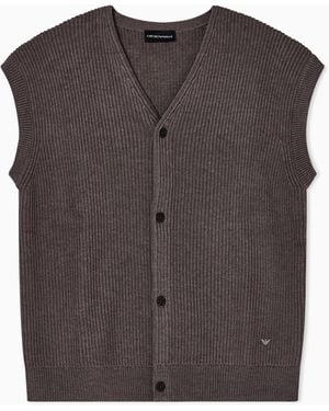 Emporio Armani Ribbed Wool-Blend Waistcoat With Buttons - Brown