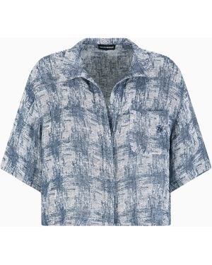Emporio Armani Check Linen Gauze Shirt - Blue