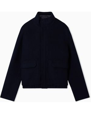 Emporio Armani Blouson 2 En 1 En Tissu De Laine Vierge - Bleu