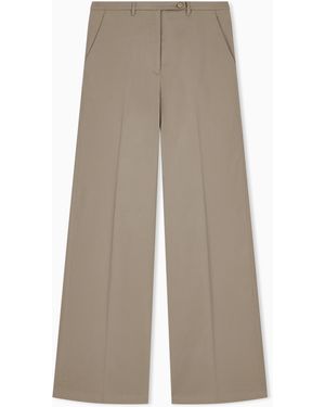 Emporio Armani Flat-Front Wide-Leg Trousers - Grey