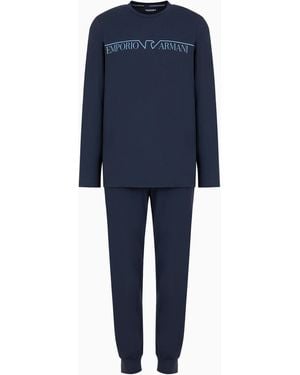 Emporio Armani Asv Megalogo Organic-Cotton Pyjamas - Blue