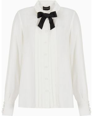 Emporio Armani Crêpe Shirt With Pleats And Bow - White