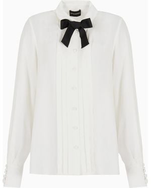 Emporio Armani Crêpe Shirt With Pleats And Bow - White