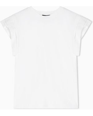 Emporio Armani Jersey T-Shirt With Ruffles On The Sleeves - White