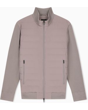 Emporio Armani Stretch Nylon Down Jacket With Knit Sleeves Travel Essential - Grey