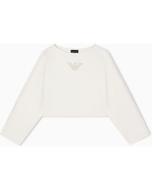 Emporio Armani Double Jersey Cropped Sweatshirt With Eagle Embroidery - White