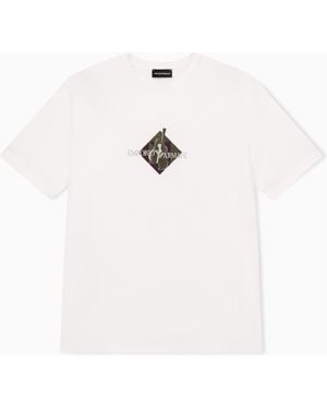 Emporio Armani Crew Neck Cotton T-Shirt With A Diamond Guitar Graphic - White