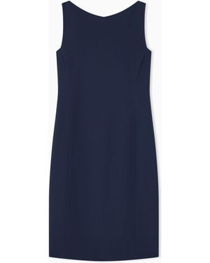 Emporio Armani Slim Sleeveless Dress With A Boat Neckline And Back Zip - Blue
