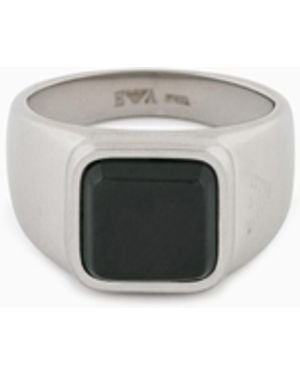 Emporio Armani Grass Agate Stainless Steel Signet Ring - White