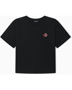 Emporio Armani Organic Jersey T-Shirt With Logo Stamp - Black