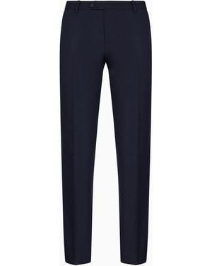 Emporio Armani Slim Fit Virgin Wool Trousers With Crease Essential - Blue