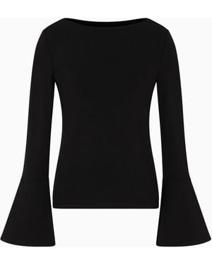 Emporio Armani Crêpe Jersey Top With Padded Sleeves - Black