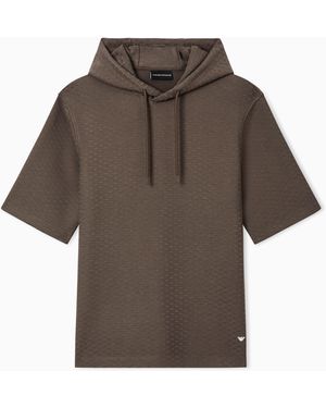 Emporio Armani Jacquard Jersey Hooded Sweatshirt With All-Over Micro Eagle - Brown