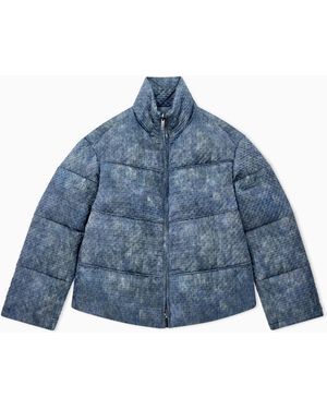 Emporio Armani Blouson Jacket With Quilted Jacquard Effect And High Collar - Blue