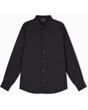 Emporio Armani Jacquard Shirt With All-Over Lettering - Blue