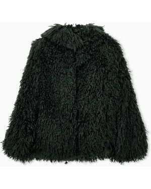 Emporio Armani Blouson En Fausse Fourrure De Mongolie Avec Un Col Montant - Noir