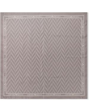 Emporio Armani Printed Silk Twill Scarf With A Herringbone Pattern - Grey