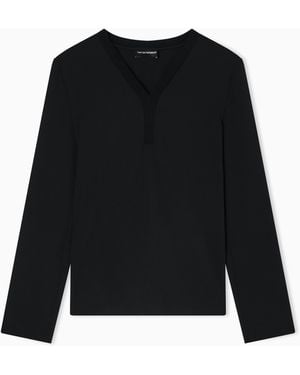 Emporio Armani Flowing Crêpe V-Neck Blouse - Black