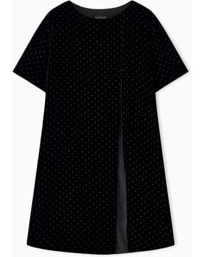 Emporio Armani Short-Sleeved Velvet Dress With Glitter Polka Dots - Black