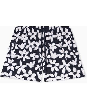 Emporio Armani Flower Eagle Patterned Swim Shorts - Blue