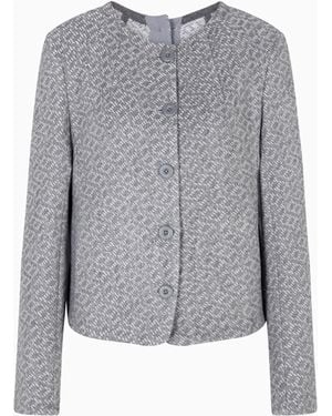 Emporio Armani Icon Tricot-Effect Jacquard Knit Jacket - Gray