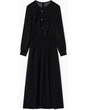 Emporio Armani Vestido Largo De Georgette Técnico Con Cintura Elástica Fruncida - Negro