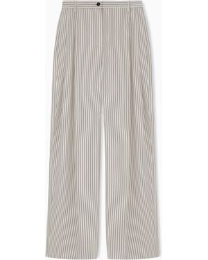 Emporio Armani Icon Striped Fluid Crêpe Darted Trousers - Grey