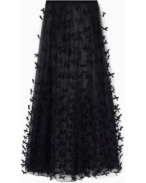 Emporio Armani Long Mesh Skirt With All-Over Velvet Bows - Black