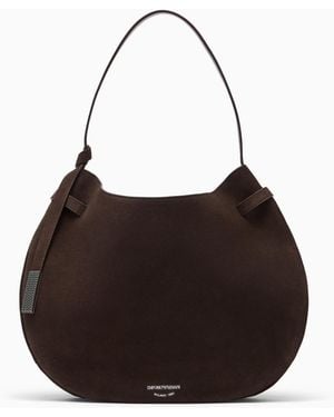 Emporio Armani Hobo-Tasche Aus Spaltleder Der Capsule Signature - Braun
