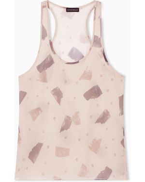 Emporio Armani Geometric-Print Pure Silk Crepon Top - Pink