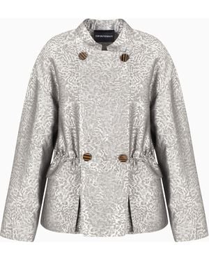 Emporio Armani Camouflage Jacquard Linen-Blend Jacket With Drawstring - Grey