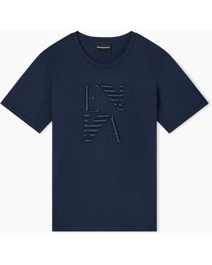 Emporio Armani Asv Winter Urbanism Capsule Collection Organic-Jersey T-Shirt With Logo Embroidery - Blue