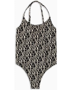 Emporio Armani Padded One-Piece Swimsuit With Logomania Print - Black