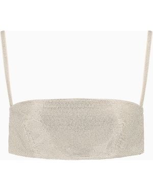 Emporio Armani Rhinestone-Covered Bandeau Top With Shoulder Straps - White