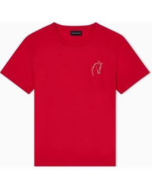Emporio Armani Slim-Fit-T-Shirt Aus Jersey Mit Silhouette Mit Strassverzierung Zum Mondneujahr - Rot