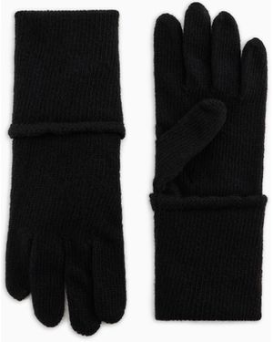 Emporio Armani Wool Knit Gloves With Ea Signature Logo Embroidery - Black