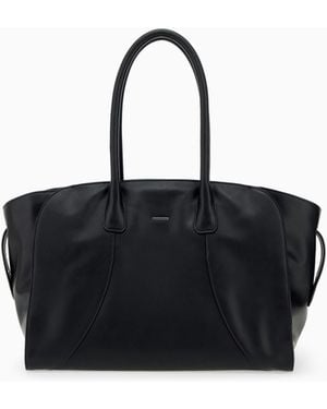 Emporio Armani Leather Tote Bag With Rounded Handles And A Smooth Finish - Black