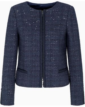 Emporio Armani Lurex Tweed Zip-Up Jacket With Micro Sequins - Blue
