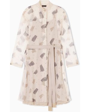 Emporio Armani Pure Silk Crepon Shirt Dress With Geometric Print - Natural