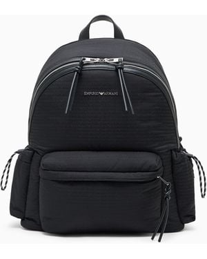 Emporio Armani Runder Rucksack Aus Nylon Mit Monogramm-Schriftzug - Blau
