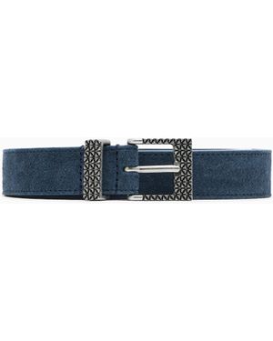 Emporio Armani Crust Leather Belt With 3D Patterned Buckle - Blue