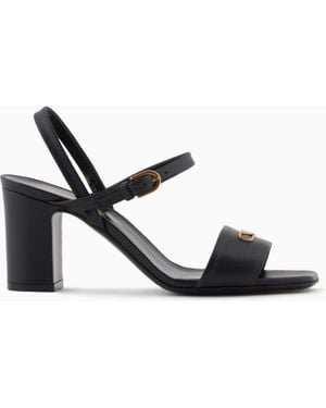 Emporio Armani Nappa-Leather Heeled Sandals With Eagle Plate - White