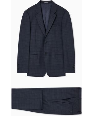 Emporio Armani Single-Breasted Suit Made Of Tropical Light Wool With A Check Motif - Blue