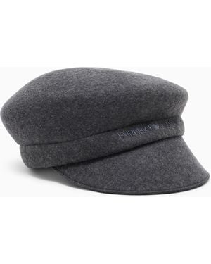 Emporio Armani Wool Beret With Visor And Logo Embroidery - Grey