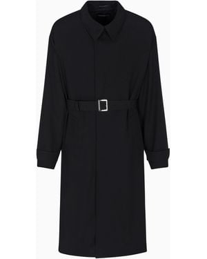 Emporio Armani Trenchcoat Aus Schurwolle Mit Technischem Finish Und Gürtel - Schwarz