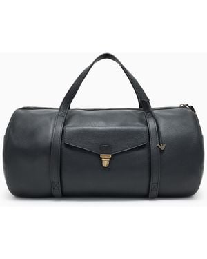 Emporio Armani Icon Asv Grained Leather Duffel Bag - Black