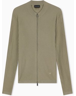 Emporio Armani Virgin Wool Cardigan With A Regular Fit And Fancy Stitch - Green