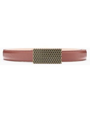 Emporio Armani Smooth Leather Belt With 3D Patterned Plate - White