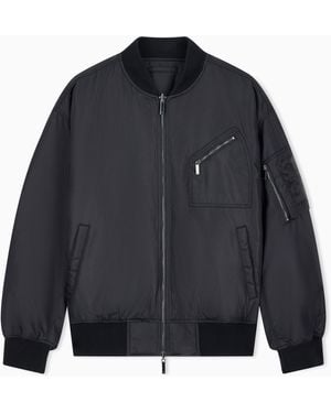 Emporio Armani Cazadora Bomber Con Cremallera Y Detalles De Canalé - Azul