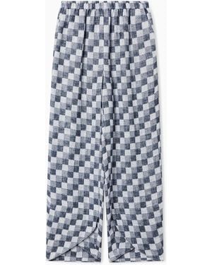 Emporio Armani Check Linen Gauze Trousers - Blue
